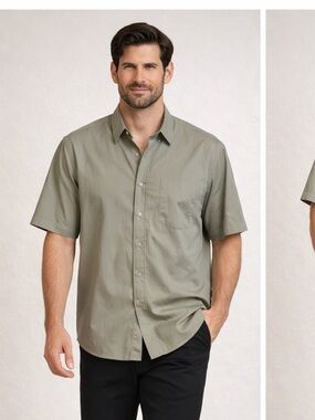 Croft & Barrow Men Sage Green Short‑Sleeve Button‑Down Shirt Soft Cotton Casual